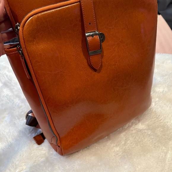Brown business leather backpack